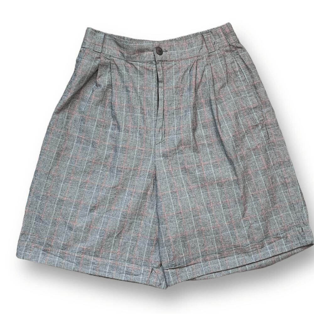 Vintage Houndstooth Plaid High Waist Pleated Shorts‎ Academia Preppy Mom Shorts